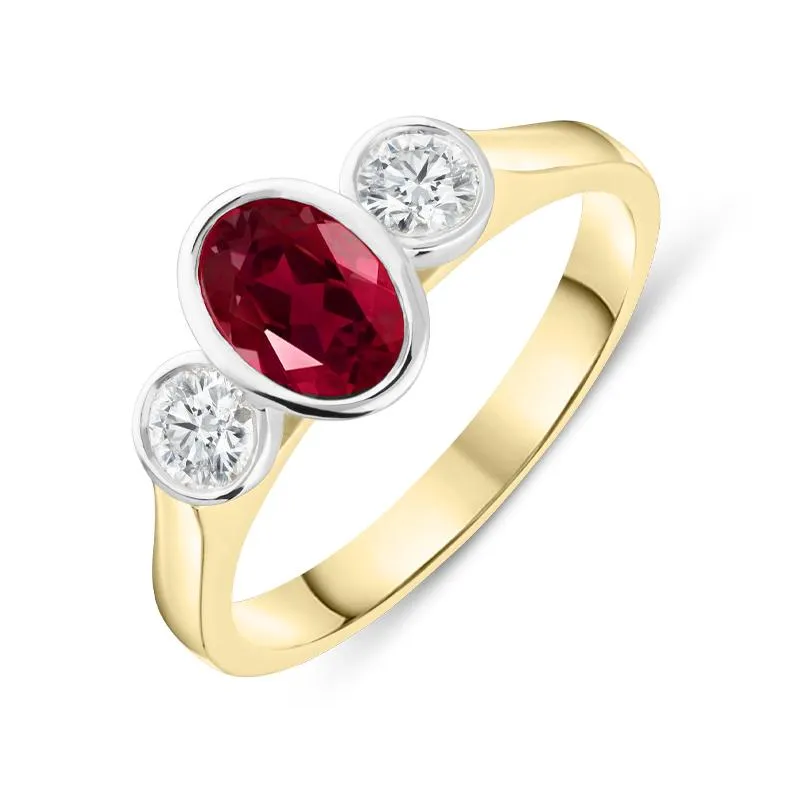 18ct Yellow Gold 1.26ct Ruby Diamond Trilogy Ring D sold by Jura Watches