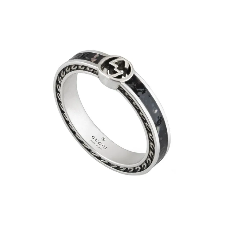 Gucci Interlocking Sterling Silver Black Enamel Band Ring D sold by Jura Watches