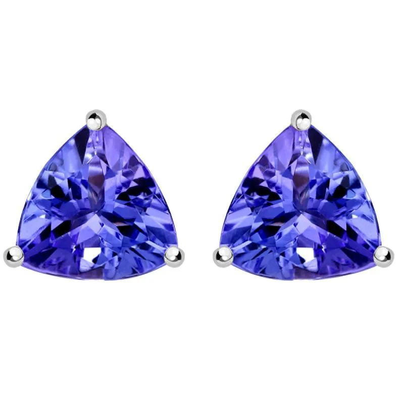 18ct White Gold 1.31ct Tanzanite Claw Set Curved Triangle Stud Earrings sold by Jura Watches