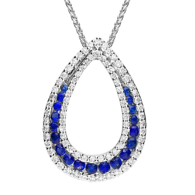 18ct White Gold 0.53ct Sapphire Diamond Open Pear Necklace sold by Jura Watches