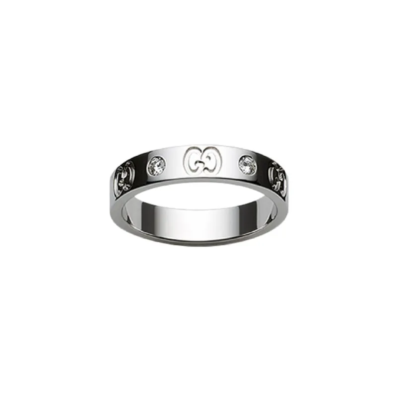 Gucci Icon 18ct White Gold Diamond Thin Band Ring D sold by Jura Watches