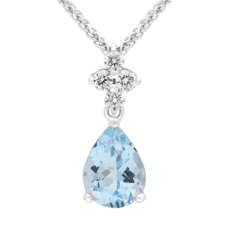 18ct White Gold Aquamarine Diamond Pear Cut Necklace sold by Jura Watches