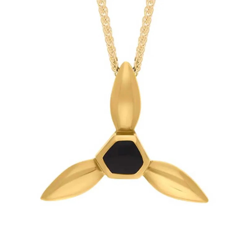 9ct Yellow Gold Whitby Jet Tri Leaf Necklace D sold by Jura Watches