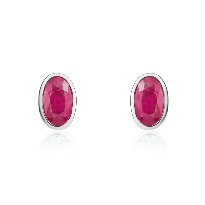 9ct White Gold Ruby 5x3mm Oval Rub Over Set Stud Earrings sold by Jura Watches