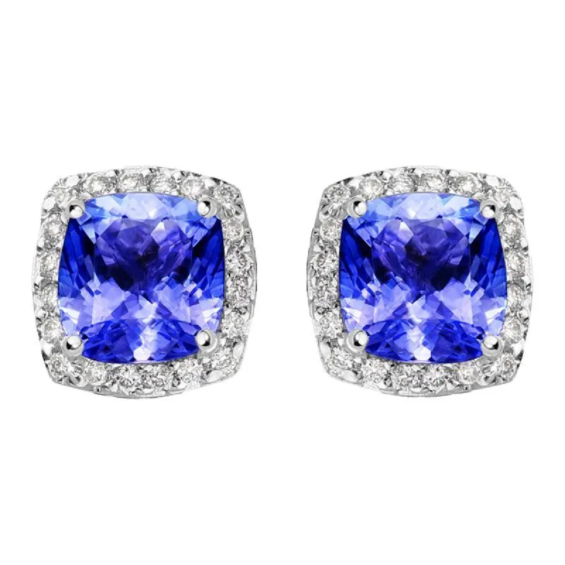 18ct White Gold 1.25ct Tanzanite Diamond Cushion Stud Earrings D sold by Jura Watches