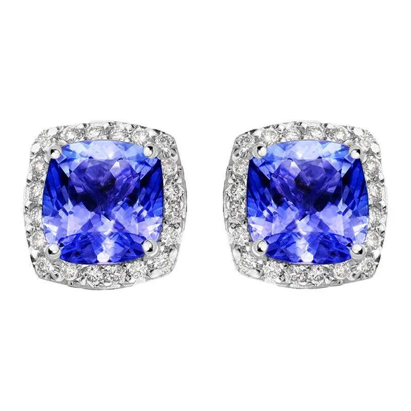 18ct White Gold 1.25ct Tanzanite Diamond Cushion Stud Earrings D sold by Jura Watches