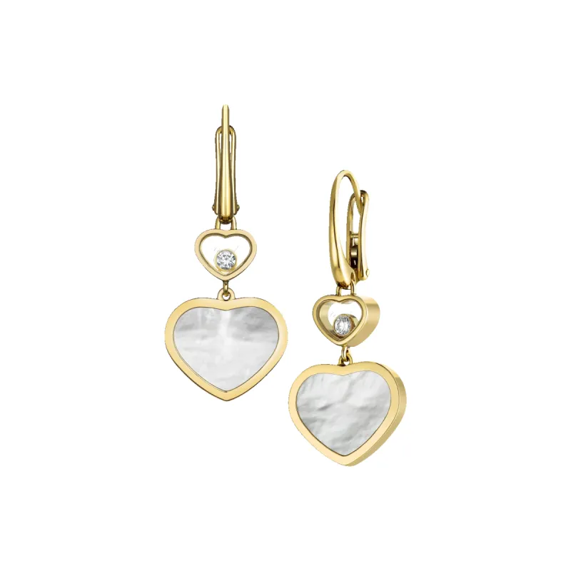 Chopard Happy Hearts 18ct Yellow Gold Mother of Pearl  0.10ct Diamond Earrings sold by Jura Watches