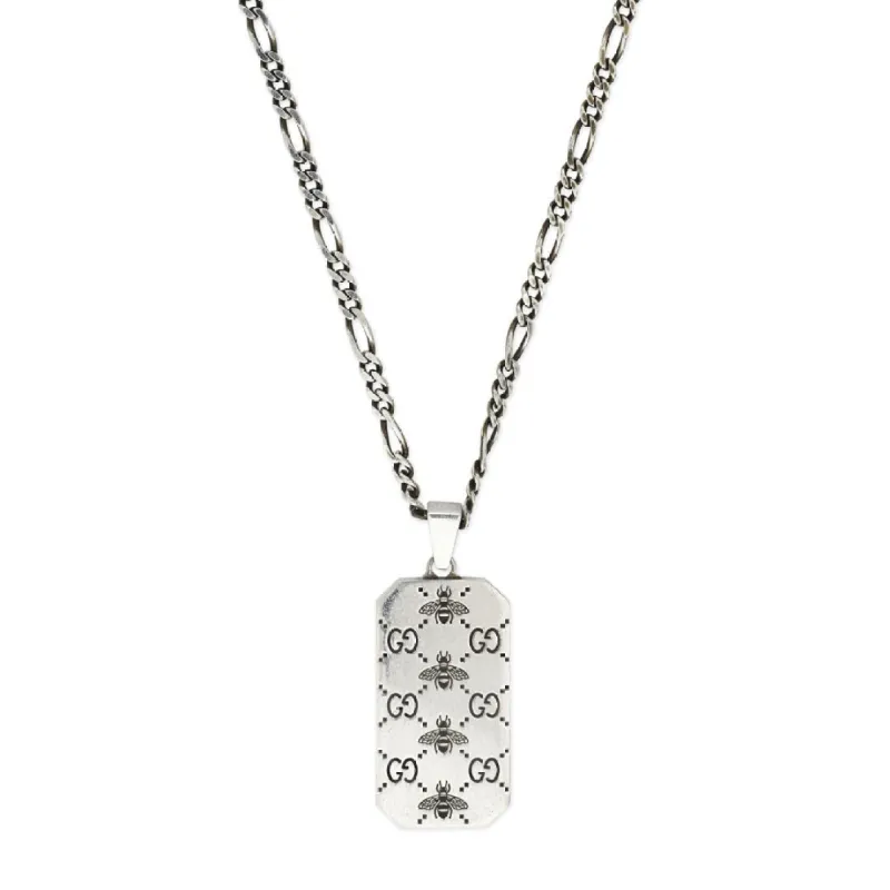 Gucci GG Sterling Silver Engraved Bee Identity Tag Necklace D made by Jura Watches