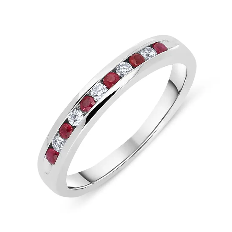 18ct White Gold Ruby Diamond Half Eternity Ring sold by Jura Watches