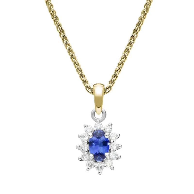 18ct Yellow Gold 0.43ct Sapphire Diamond Oval Cluster Necklace sold by Jura Watches