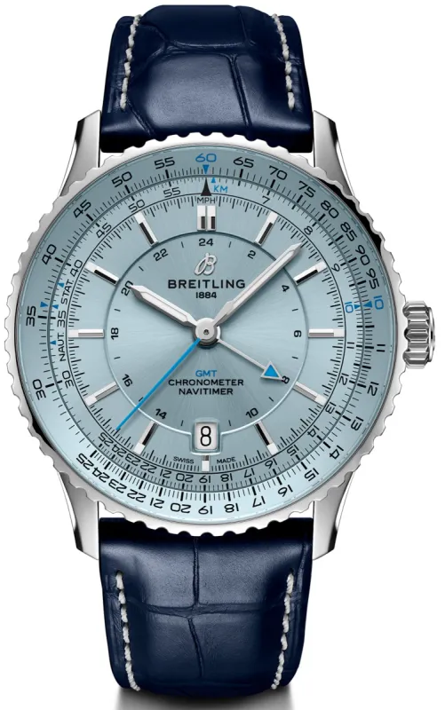 Breitling Navitimer Automatic GMT 41 Light Blue Leather Watch sold by Jura Watches