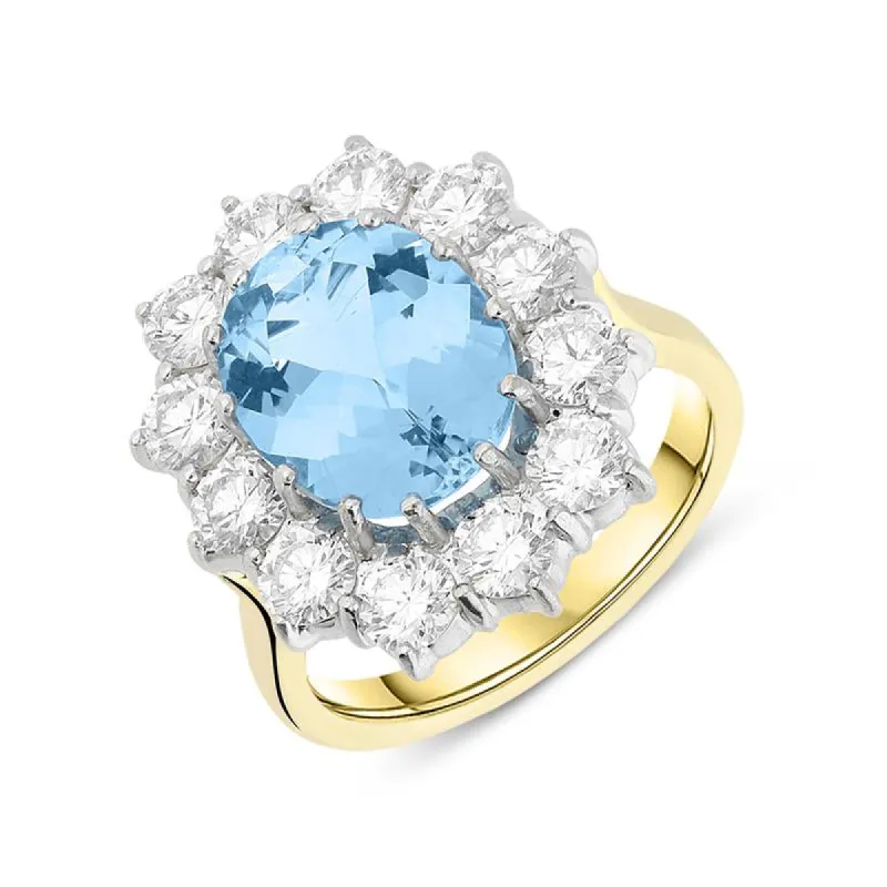 18ct Yellow Gold Aquamarine Diamond Cluster Ring D made by Jura Watches