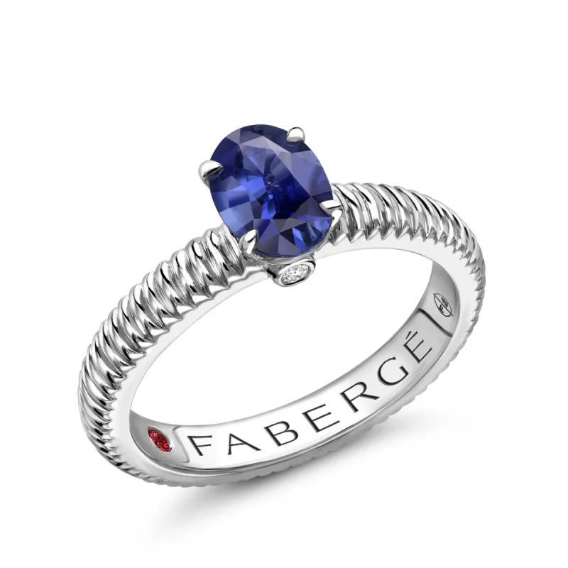 Faberge Colours of Love 18ct White Gold Sapphire Diamond Fluted Ring sold by Jura Watches