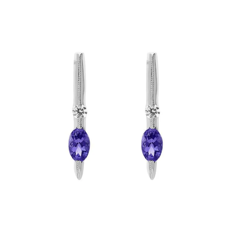 18ct White Gold 0.50ct Tanzanite 0.08ct Diamond Oval Stick Stud Earrings D sold by Jura Watches