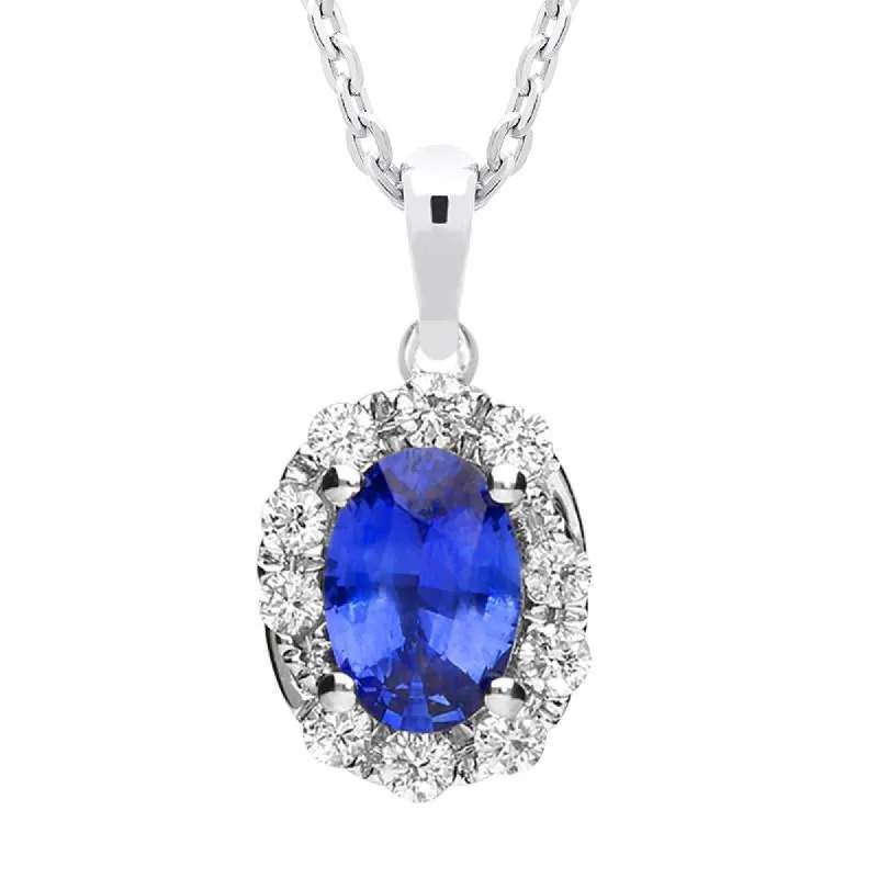 18ct White Gold 0.80ct Sapphire and Diamond Swirl Necklace sold by Jura Watches