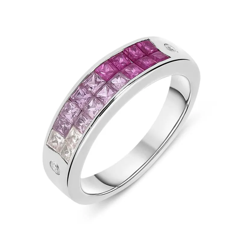 18ct White Gold Graduating Pink Sapphire Diamond Princess Cut Ring sold by Jura Watches