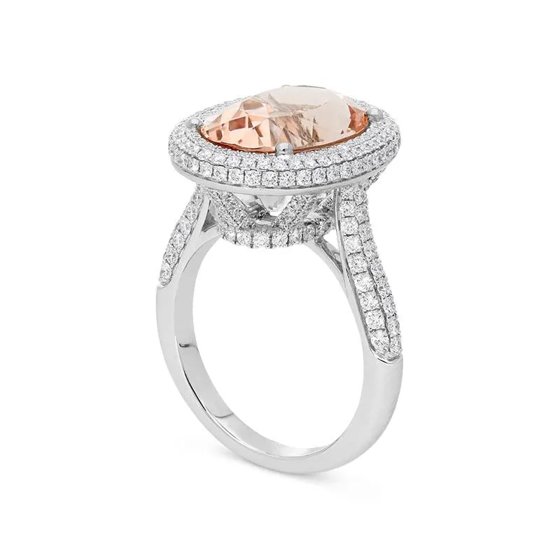 18ct White Gold 6.38ct Morganite Diamond Double Halo Ring sold by Jura Watches product image thumbnail 4