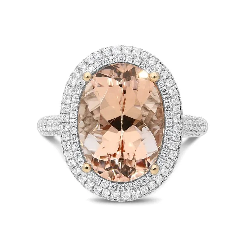 18ct White Gold 6.38ct Morganite Diamond Double Halo Ring sold by Jura Watches product image thumbnail 2