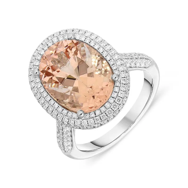 18ct White Gold 6.38ct Morganite Diamond Double Halo Ring sold by Jura Watches