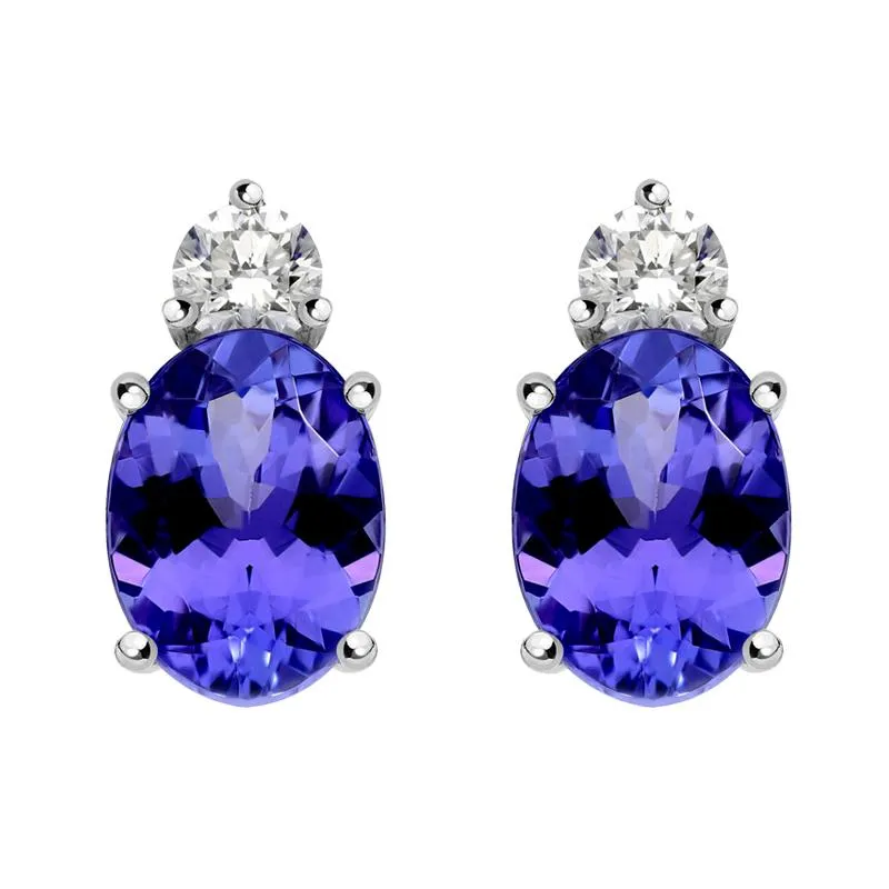 18ct White Gold 1.18ct Tanzanite 0.15ct Diamond Oval Stud Earrings D sold by Jura Watches