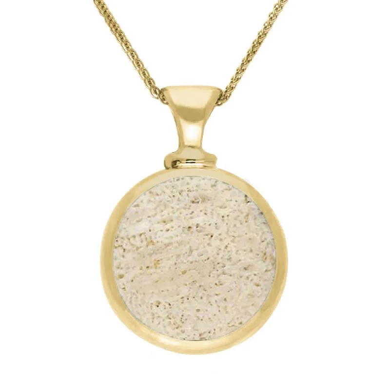 18ct Yellow Gold Coquina Larimar Double Sided Round Dinky Fob Necklace sold by Jura Watches