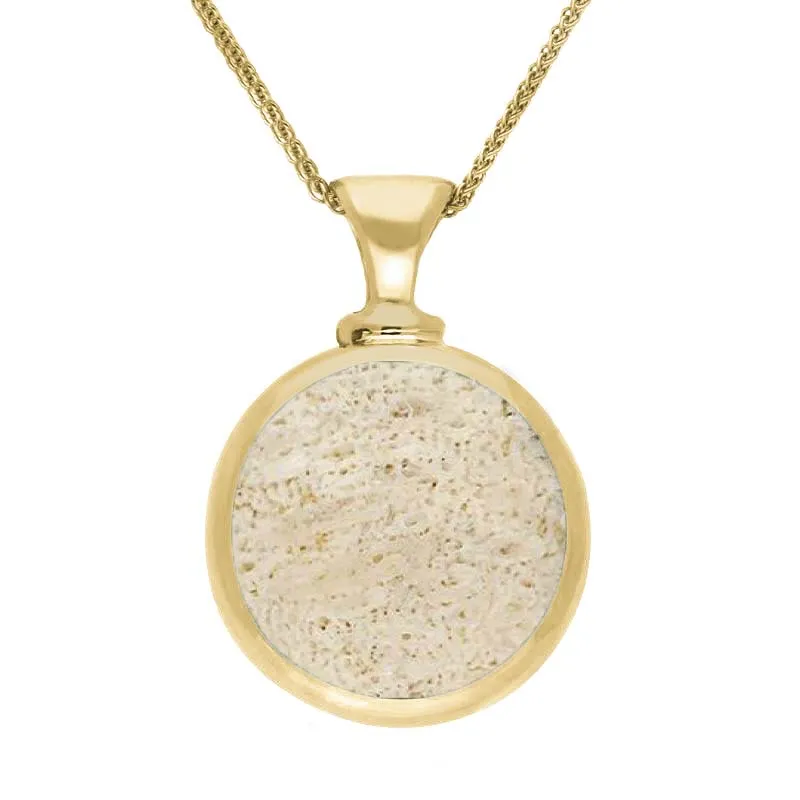 18ct Yellow Gold Coquina Larimar Double Sided Round Dinky Fob Necklace sold by Jura Watches