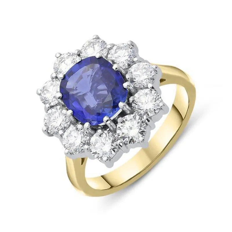 18ct Yellow Gold 1.96ct Sapphire Diamond Oval Cluster Ring sold by Jura Watches