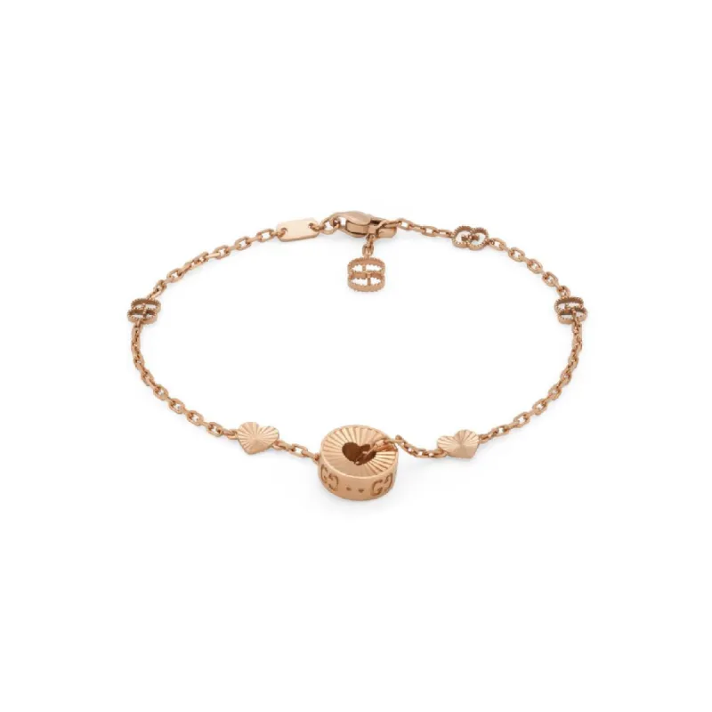 Gucci Icon 18ct Rose Gold Open Heart Chain Bracelet D sold by Jura Watches