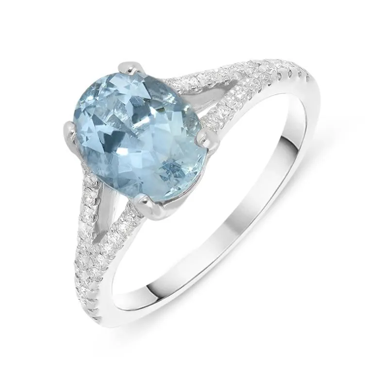 18ct White Gold Aquamarine and Diamond Oval Cut Ring sold by Jura Watches