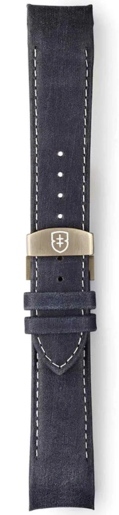 Elliot Brown Strap Leather 22mm Dark Blue Matt White Stitch 20mm Deployment sold by Jura Watches