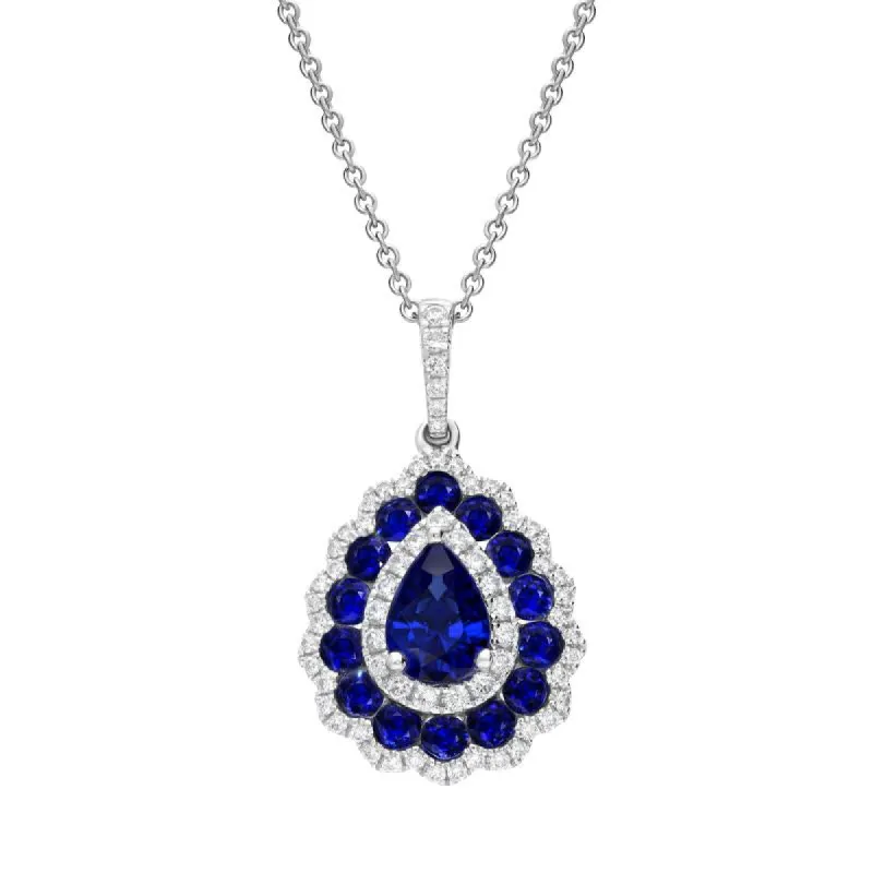 18ct White Gold Sapphire Diamond Pear Cluster Necklace sold by Jura Watches