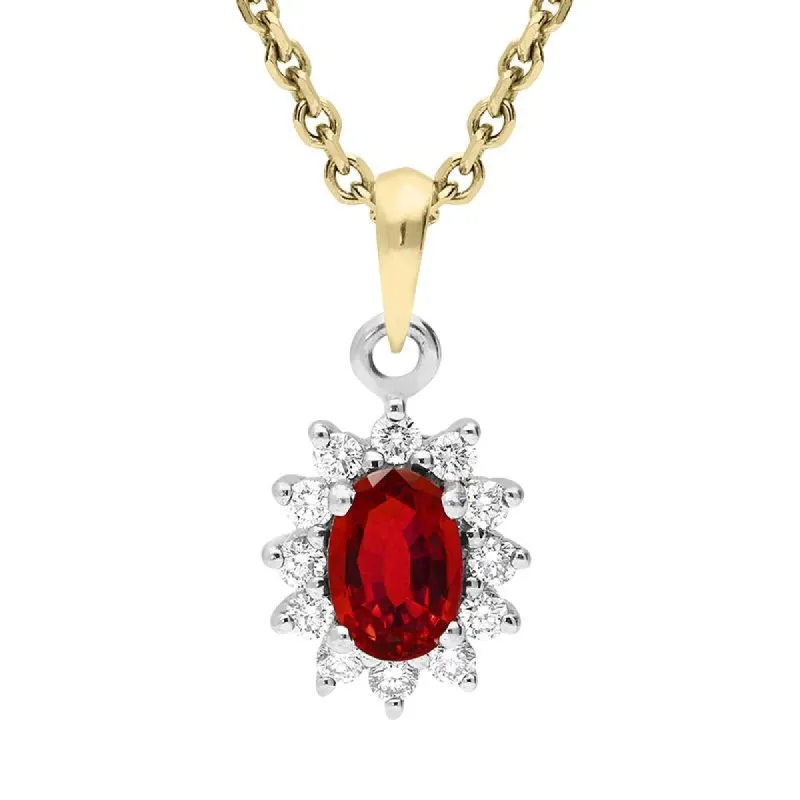 18ct Yellow Gold Ruby and Diamond Oval Cluster Necklace sold by Jura Watches