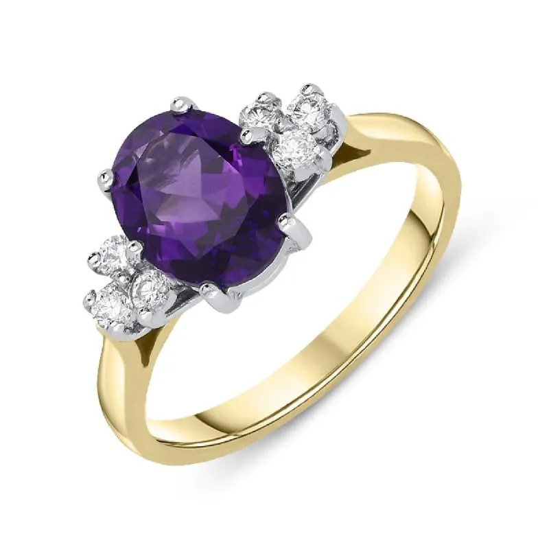 18ct Yellow Gold 1.54ct Amethyst Diamond Oval Cut Ring sold by Jura Watches