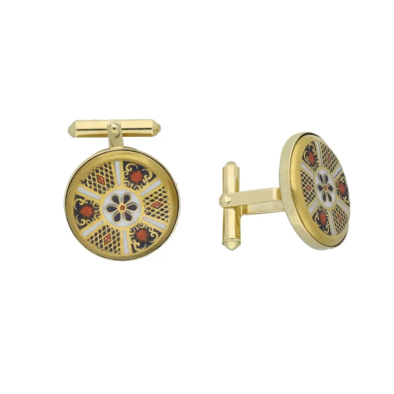 18ct Yellow Gold Royal Crown Derby Imari Cufflinks D made by Jura Watches