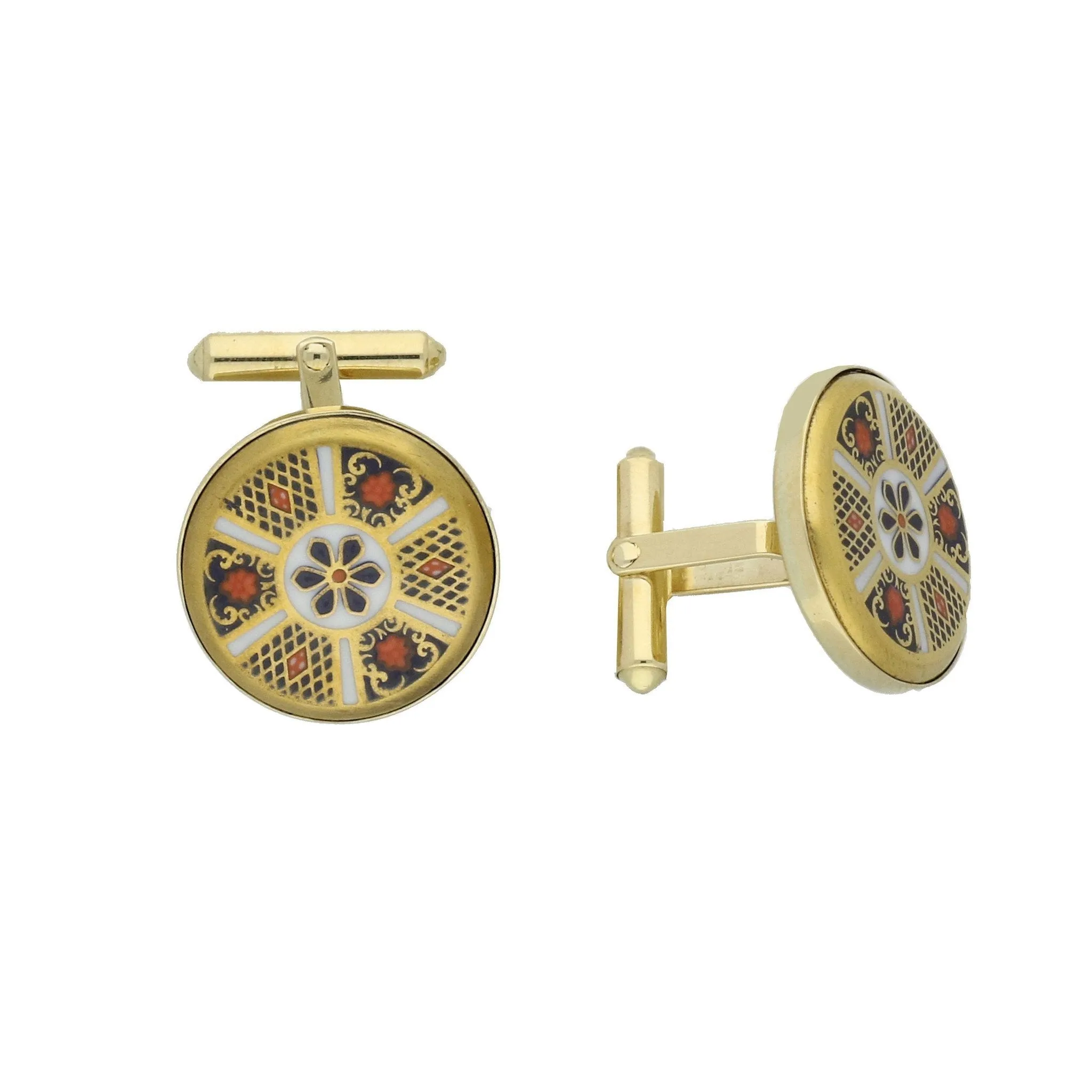 18ct Yellow Gold Royal Crown Derby Imari Cufflinks D sold by Jura Watches