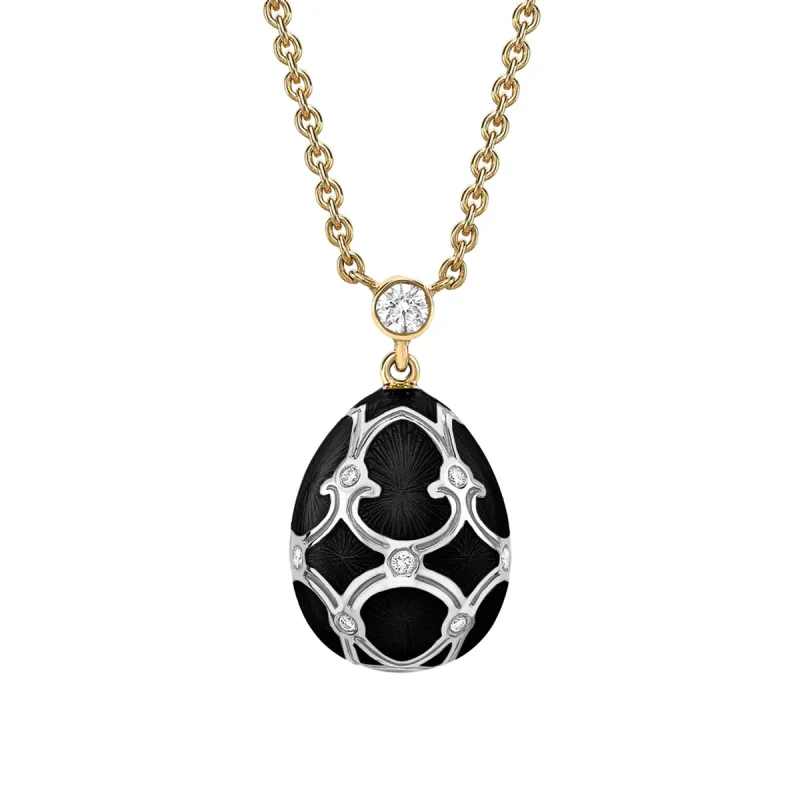 Faberge Heritage Yellow & White Gold Diamond & Black Guilloche Enamel Petite Egg Pendant sold by Jura Watches