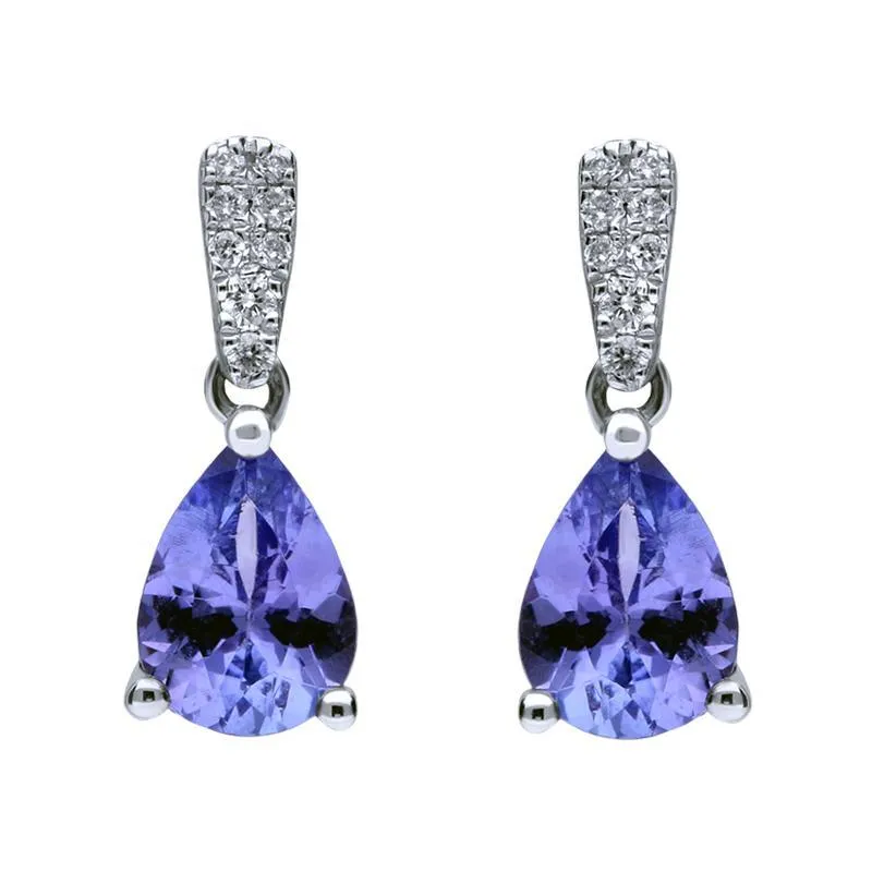 18ct White Gold Tanzanite and Diamond Pear Drop Earrings sold by Jura Watches