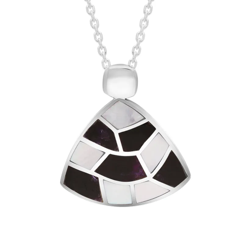 Sterling Silver Blue John White Mother of Pearl Curved Triangle Necklace D made by Jura Watches