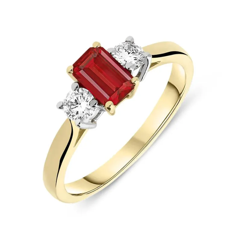 18ct Yellow Gold 0.57ct Ruby Diamond Trilogy Ring sold by Jura Watches