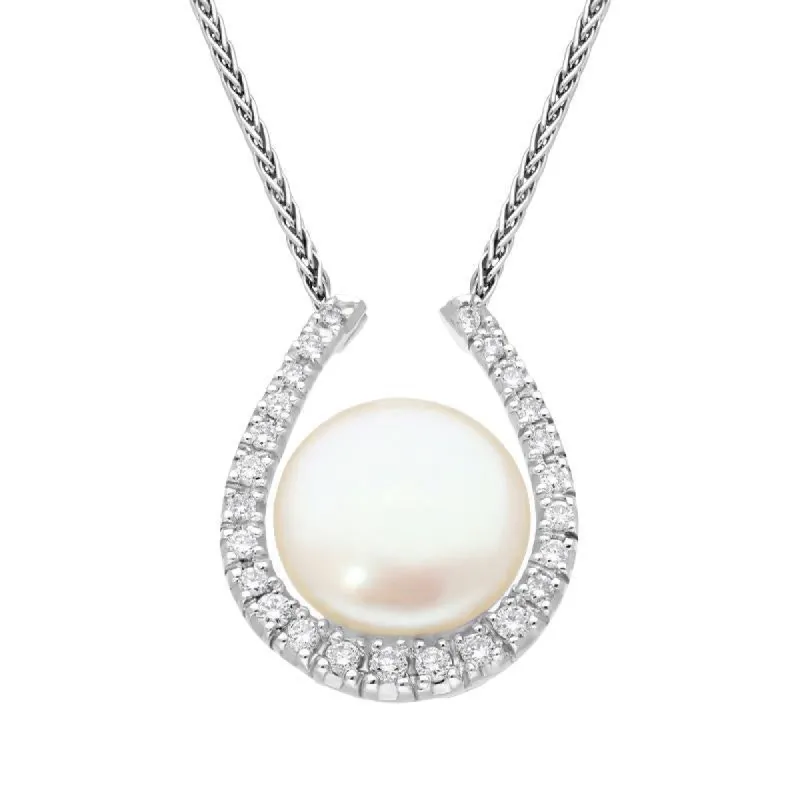 18ct White Gold Pearl Diamond Horseshoe Necklace D sold by Jura Watches