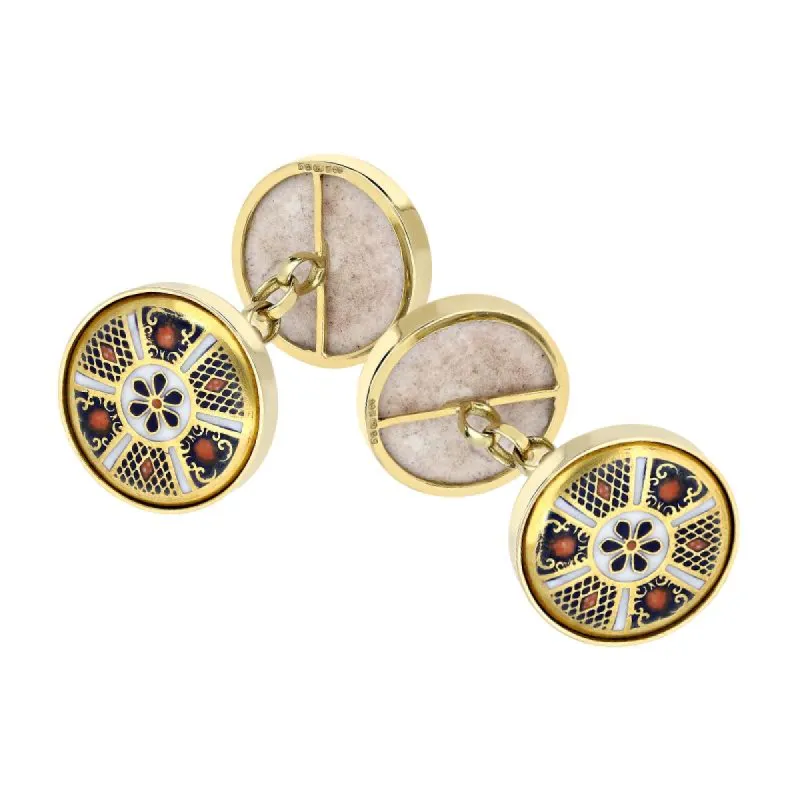 18ct Yellow Gold Royal Crown Derby Imari Cufflinks D made by Jura Watches