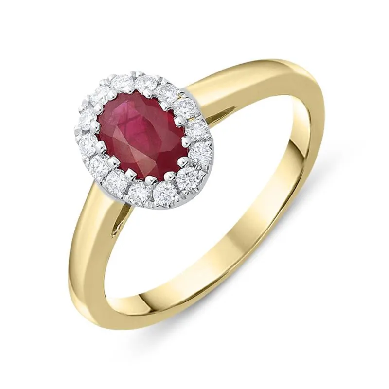 18ct Yellow Gold 0.55ct Ruby Diamond Oval Cluster Ring sold by Jura Watches