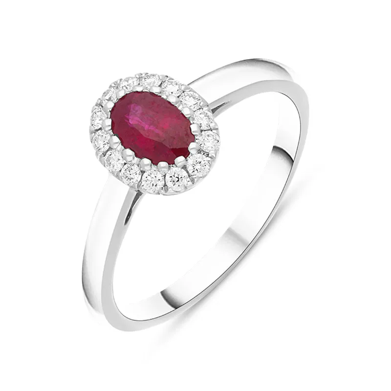 18ct White Gold 0.55ct Ruby Diamond Oval Ring sold by Jura Watches