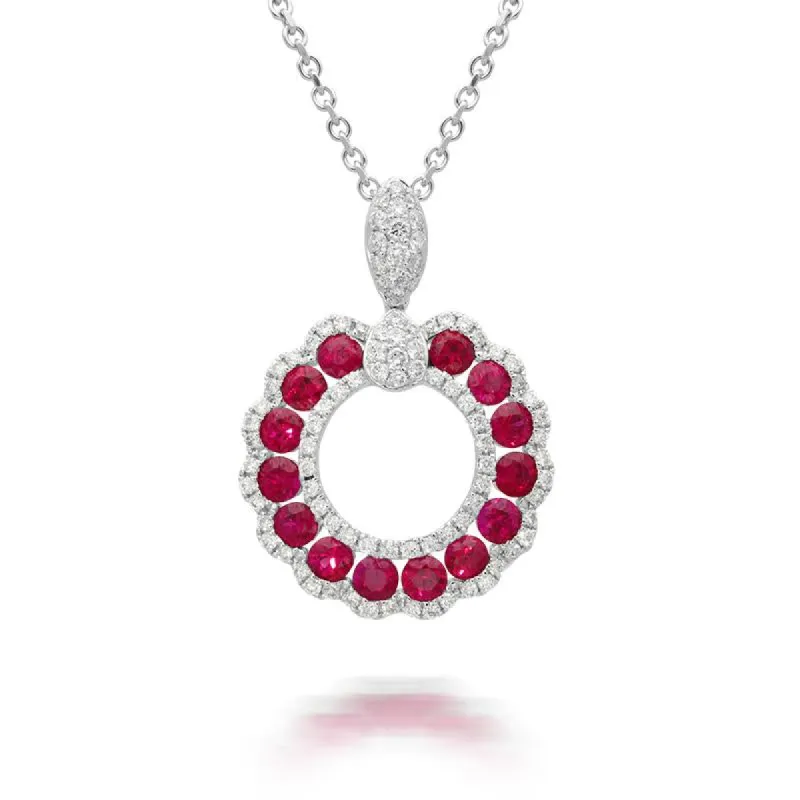 18ct White Gold 1.08ct Ruby Diamond Open Cluster Necklace sold by Jura Watches