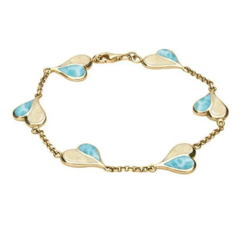 18ct Yellow Gold Coquina Larimar Split Heart Bracelet sold by Jura Watches
