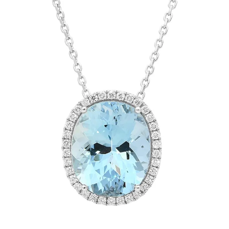 18ct White Gold 6.07ct Aquamarine Diamond Oval Cut Cluster Necklace sold by Jura Watches