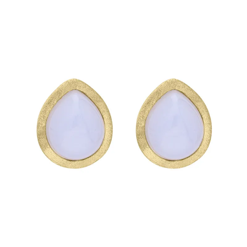 Sterling Silver Gold Plated Chalcedony Pear Shape Stud Earrings D sold by Jura Watches