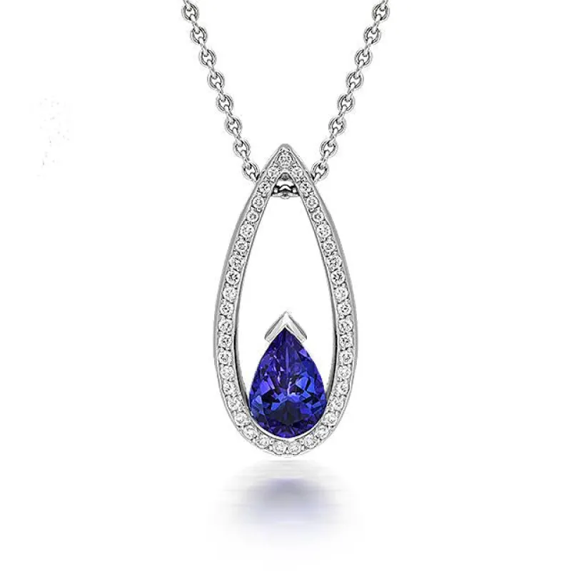 18ct White Gold 1.50ct Tanzanite Diamond Pear Cut Necklace D sold by Jura Watches