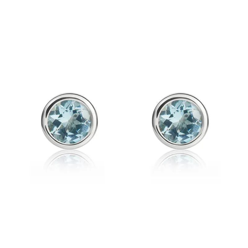 9ct White Gold Aquamarine 4mm Round Rub Over Set Stud Earrings sold by Jura Watches