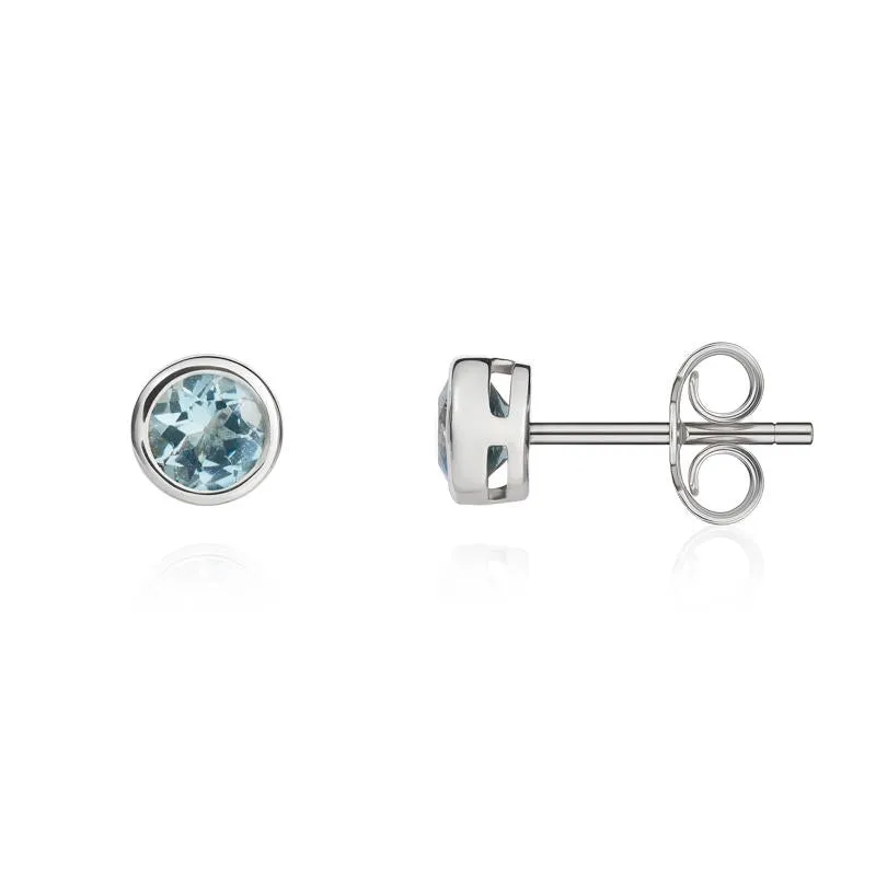 9ct White Gold Aquamarine 4mm Round Rub Over Set Stud Earrings sold by Jura Watches product image thumbnail 2